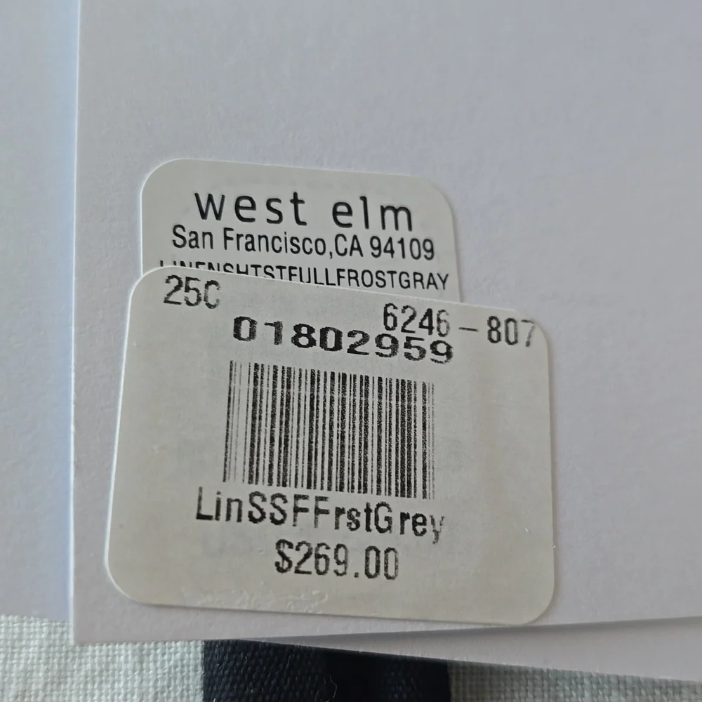 ❤️BUY 2 GET 1 FREE West Elm European Flax Linen,Full,Retail $269.00,Frost Grey